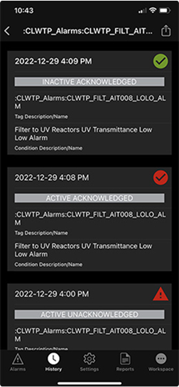 Mobile app push notifications lets the Comox team quickly see what is wrong, send an acknowledgment, and monitor alarm condition changes in real-time, right from their smartphones.